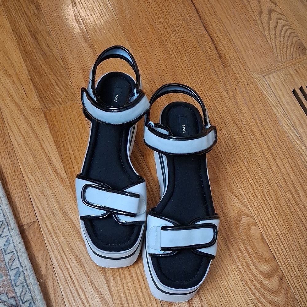 Striking Women's Platform Sandals in Blue, Black and White By MNG
